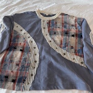 POL Plaid Patchwork Stars Sweatshirt‎ Size Large